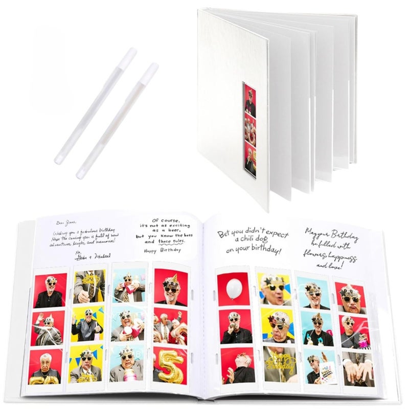 pbf PHOTO BOOTH FRAMES PBF (1 Pack) Photo Booth Album, Guest Book with 2x6 Clear Picture Inserts, White Cover with Plastic Sleeves & White Pages, Scrapbook Album for Photo Strips, Memory Book, Wedding, and Baby Showers - Image 1
